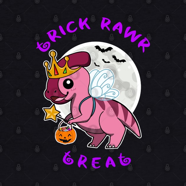 Trick Rawr Treat | Halloween Dinosaur costume cute Parasaurolophus Fairy kawaii design by JustJoshDesigns